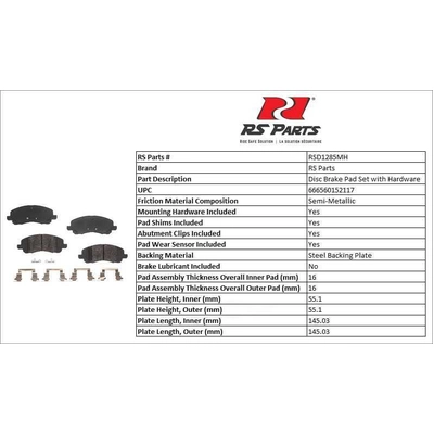 RS PARTS - RSD1285MH - Front Semi Metallic Pads pa3