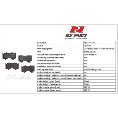RS PARTS - RSD1303MH - Front Semi Metallic Pads pa3