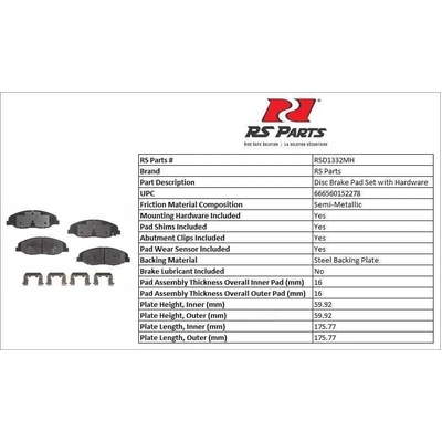 Front Semi Metallic Pads by RS PARTS - RSD1332MH pa3