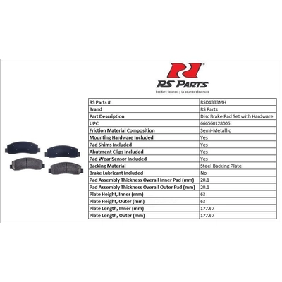 RS PARTS - RSD1333MH - Plaquettes avant semi-métallique pa3