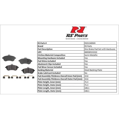 Front Semi Metallic Pads by RS PARTS - RSD1340MH pa2