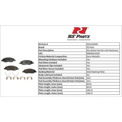 Front Semi Metallic Pads by RS PARTS - RSD1345MH pa2