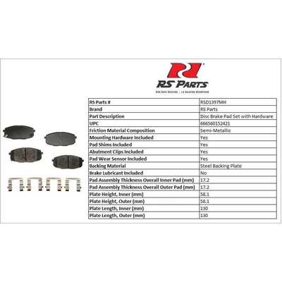 RS PARTS - RSD1397MH - Front Semi Metallic Pads pa2