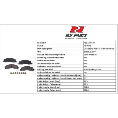 RS PARTS - RSD1399MH - Front Semi Metallic Pads pa3
