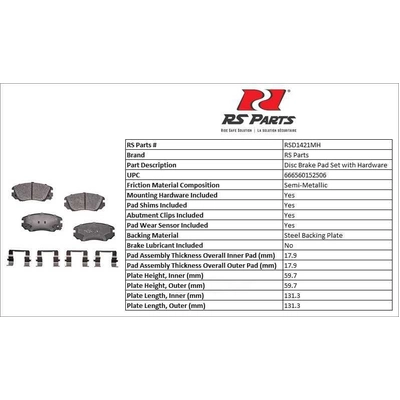 RS PARTS - RSD1421MH - Front Semi Metallic Pads pa2