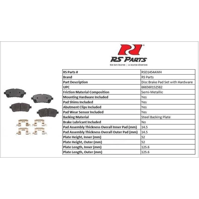 RS PARTS - RSD1454AMH - Front Semi Metallic Pads pa2
