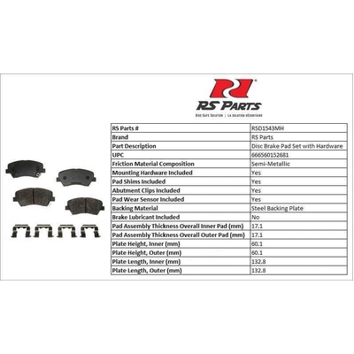 RS PARTS - RSD1543MH - Front Semi Metallic Pads pa3