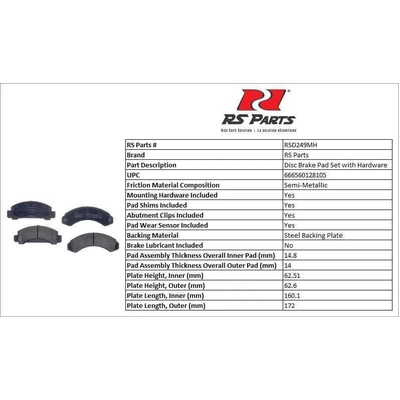 RS PARTS - RSD249MH - Front Semi Metallic Pads pa3
