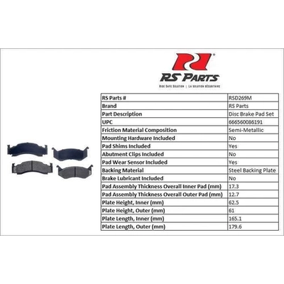 RS PARTS - RSD269M - Front Semi Metallic Pads pa3