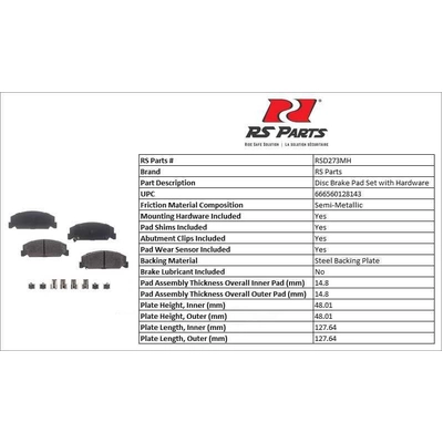 RS PARTS - RSD273MH - Front Semi Metallic Pads pa3