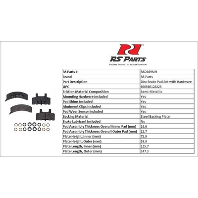 RS PARTS - RSD369MH - Front Semi Metallic Pads pa3