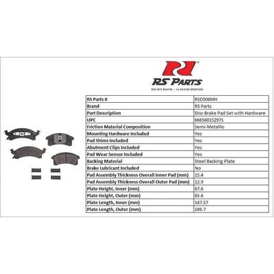RS PARTS - RSD506MH - Front Semi Metallic Pads pa2
