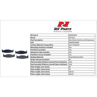 RS PARTS - RSD632MH - Front Semi Metallic Pads pa3