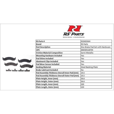RS PARTS - RSD655MH - Front Semi Metallic Pads pa2