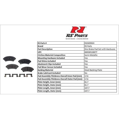 RS PARTS - RSD699MH - Front Semi Metallic Pads pa2