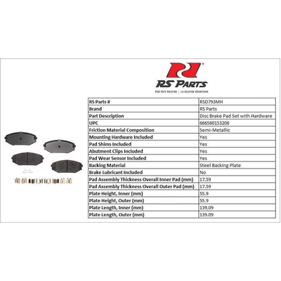 Front Semi Metallic Pads by RS PARTS - RSD793MH pa3