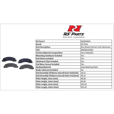 RS PARTS - RSD824MH - Front Semi Metallic Pads pa3