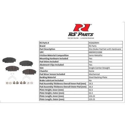 Front Semi Metallic Pads by RS PARTS - RSD829MH pa2