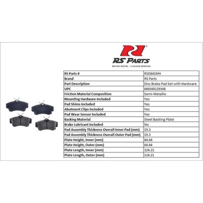 RS PARTS - RSD841MH - Front Semi Metallic Pads pa4