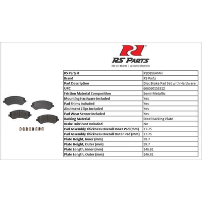 RS PARTS - RSD856AMH - Front Semi Metallic Pads pa2