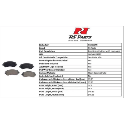 RS PARTS - RSD856MH - Front Semi Metallic Pads pa4