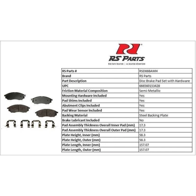 RS PARTS - RSD888AMH - Front Semi Metallic Pads pa2