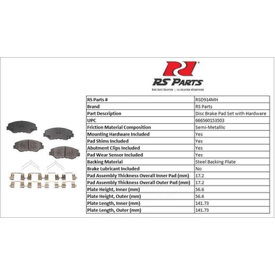 RS PARTS - RSD914MH - Front Semi Metallic Pads pa3
