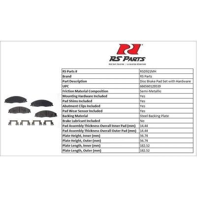 Front Semi Metallic Pads by RS PARTS - RSD921MH pa2