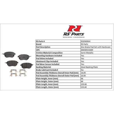 RS PARTS - RSD969MH - Front Semi Metallic Pads pa3