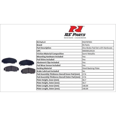 RS PARTS - RSD787MH - Front Semi Metallic Pads pa3