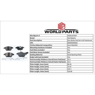 WORLDPARTS SYNERGY - WSD1107MH - Plaquettes avant semi-métallique pa2