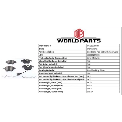 WORLDPARTS SYNERGY - WSD1319MH - Plaquettes avant semi-métallique pa2