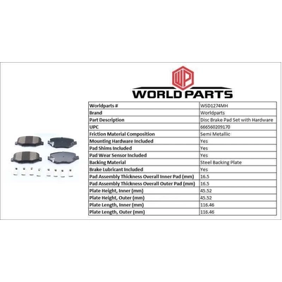 WORLDPARTS SYNERGY - WSD1924MH - Plaquettes avant semi-métallique pa1