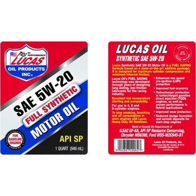 Lucas Oil - 10082 - Synthetic Motor Oils - Synthetic SAE 5W-20 - 1 Quart pa2
