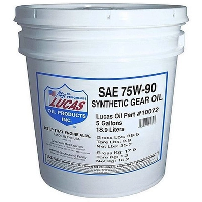 Lucas Oil - 10072 - Synthetic SAE 75W-90 Gear Oil - 5 Gallon pa1