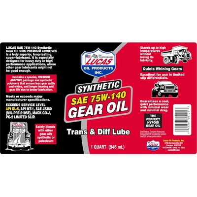 Lucas Oil - 10121 - Synthetic SAE 75W-140 Gear Oil - 1 Quart pa2