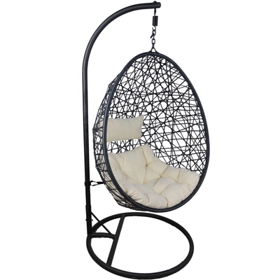 Hanging Egg Chair With Beige Cushion by WILLION - JYF13103-DARK BROWN pa1