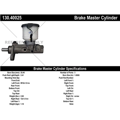 New Master Cylinder by CENTRIC PARTS - 130.40025 pa1