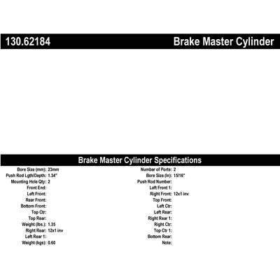 New Master Cylinder by CENTRIC PARTS - 130.62184 pa1