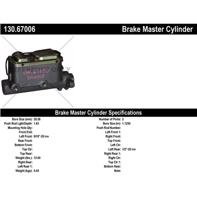 New Master Cylinder by CENTRIC PARTS - 130.67006 pa1