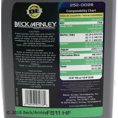 Power Steering Hydraulic System Fluid (Pack of 6) by BECK/ARNLEY - 252-0028 pa13