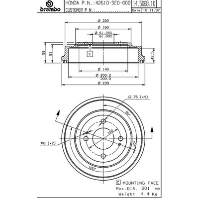 Tambour de frein arri�re by BREMBO - 14.5068.10 pa2