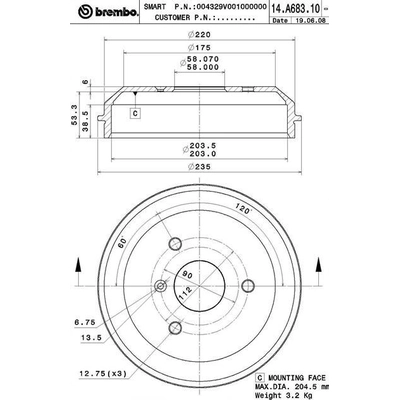 Tambour de frein arri�re by BREMBO - 14.A683.10 pa8