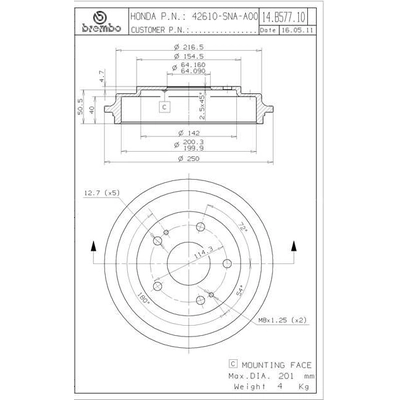 Tambour de frein arrière by BREMBO - 14.B577.10 pa5