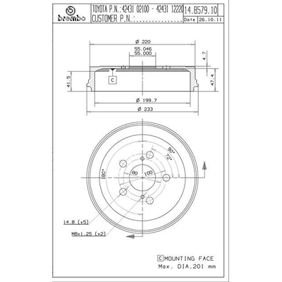 Tambour de frein arri�re by BREMBO - 14.B579.10 pa5