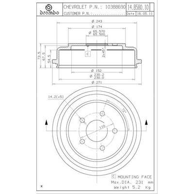 Tambour de frein arrière by BREMBO - 14.B580.10 pa6