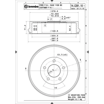 Rear Brake Drum by BREMBO - 14.C281.10 pa5