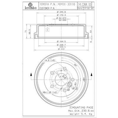 Rear Brake Drum by BREMBO - 14.C284.10 pa2