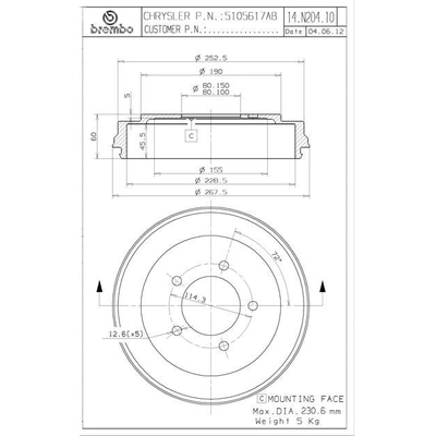 Rear Brake Drum by BREMBO - 14.N204.10 pa2