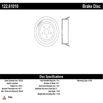 Rear Brake Drum by CENTRIC PARTS - 122.61010 pa1